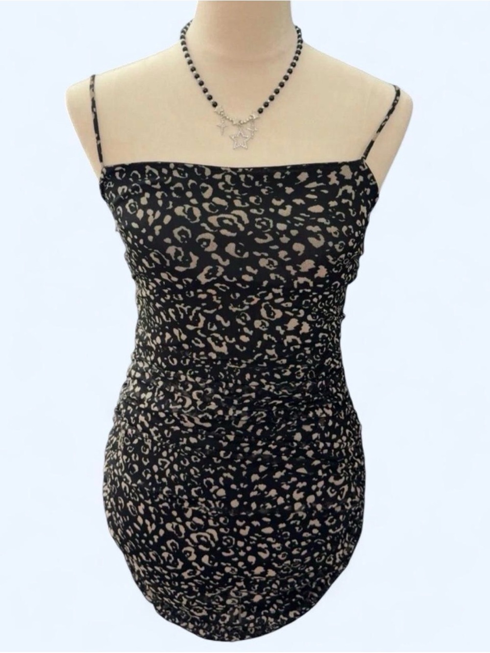 Windsor Black & Tan Leopard Print Spaghetti Strap mini Dress
